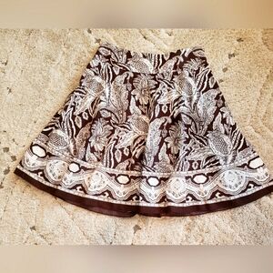 Talbots Women Size 12 Skirt 100% Cotton Brown and White Floral
